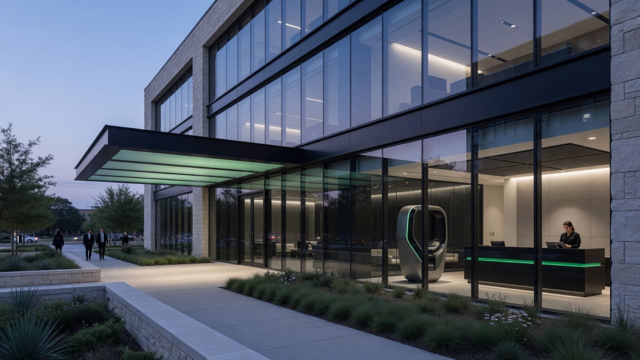 Illustration of a modern office building in Austin
