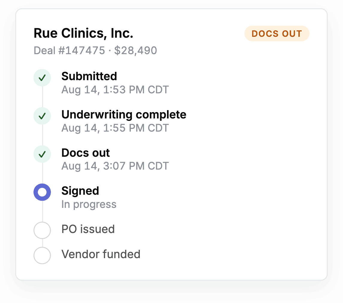 LeasePoint Partner deal timeline with current milestone and action ownership
