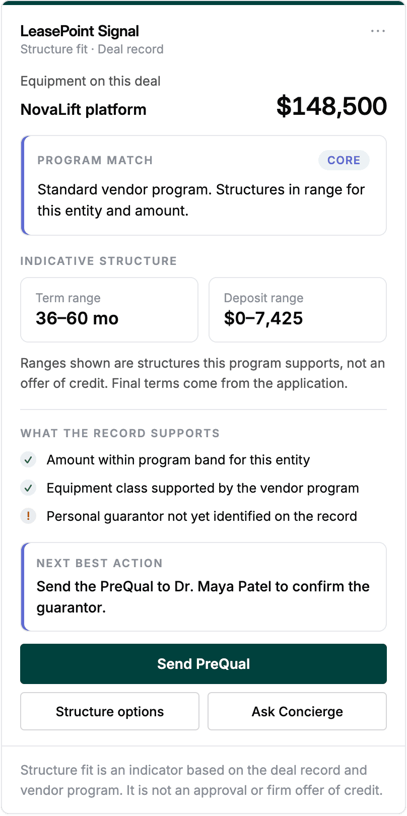 LeasePoint Signal deal structure-fit card